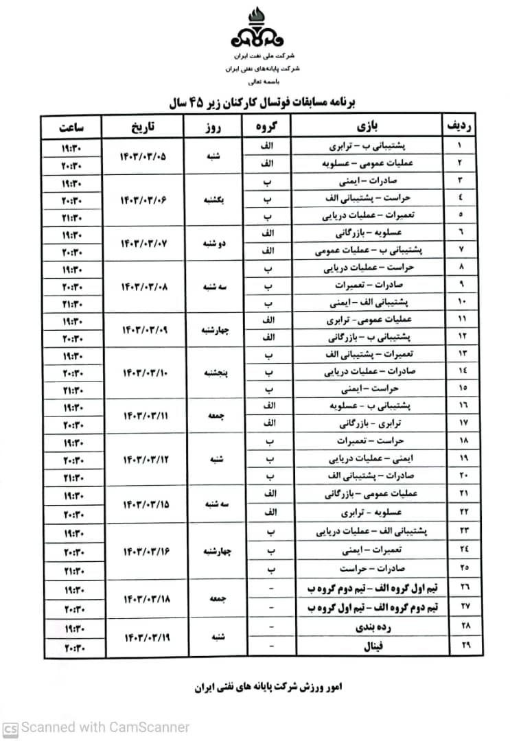 برنامه فوتسال زیر 45 سال